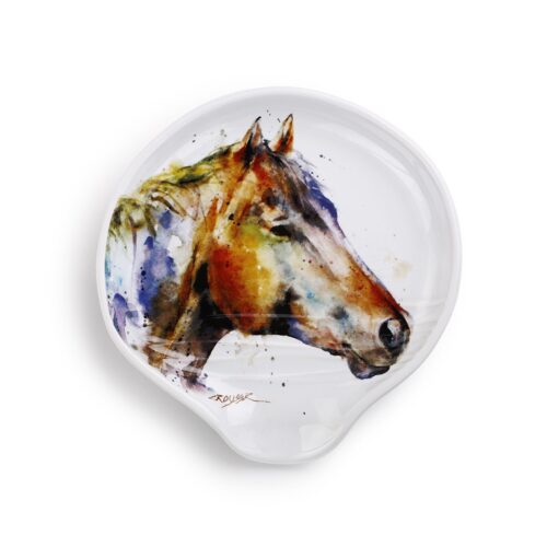 Decorative plate featuring a watercolor horse head.