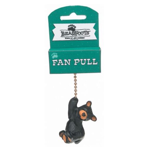 A bear-shaped fan pull with packaging.