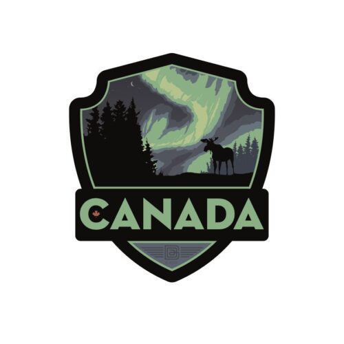 Badge-style logo featuring northern lights and Canada text.