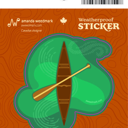 Green abstract sticker with a brown diagonal stripe and yellow line.
