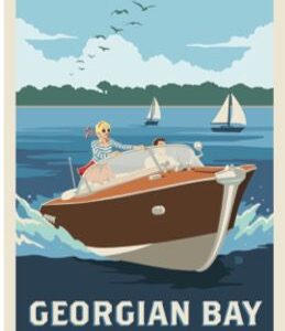 A person relaxing on a boat in Georgian Bay with sailboats nearby.