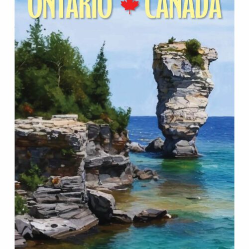 Scenic view of Flowerpot Island's iconic rock formations in Ontario, Canada.