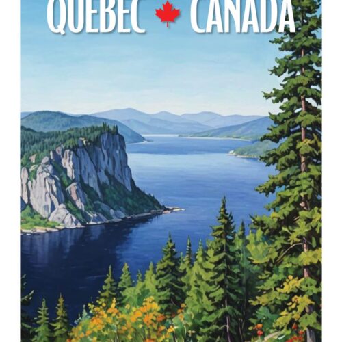 Scenic view of Quebec's cliffs and forests by the water.