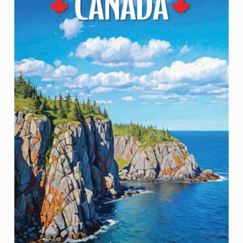 Scenic cliffs overlooking the blue ocean in Canada.