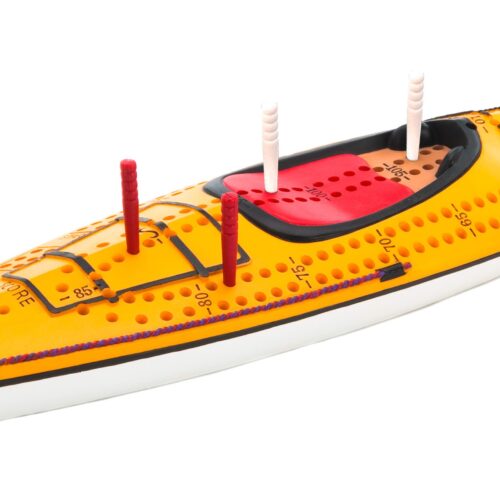 A yellow model submarine with red details and antennas.